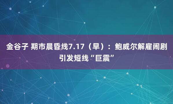 金谷子 期市晨昏线7.17（早）：鲍威尔解雇闹剧引发短线“巨震”